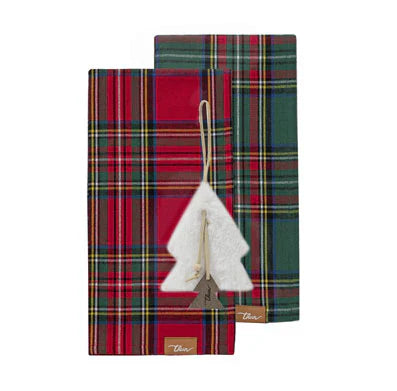 THUN® Set 2 Strofinacci + Tag 50x70 cm Thunland Tartan Red/Green 2510S15