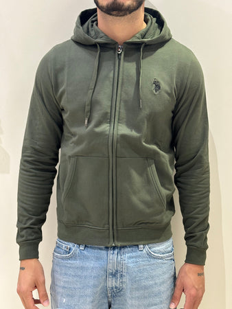 Felpa ful zip cappuccio verde militare