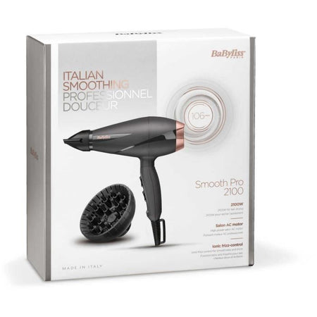 BABYLISS 6709DE - Asciugacapelli Smooth Pro 2100W - 2 temperature / 2 velocità - velocità aria 106 km/h - Pulsante aria fredda