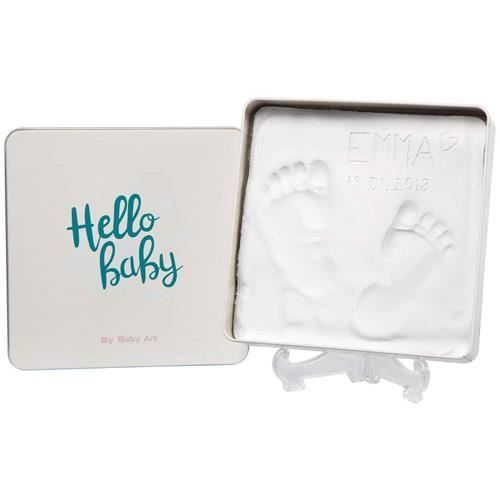 Baby Art Magic Box Square - Kit Impronte Mani e Impronte del Bambino in Scatola di Metallo, Regalo Nascita o Battesimo, Indispensabile