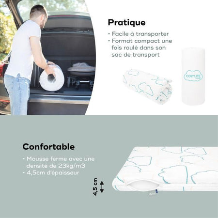 Babymoov Cosy'Lite Materasso da viaggio Nomad 60x120cm, misura universale, certificato oeko-Tex e riciclato