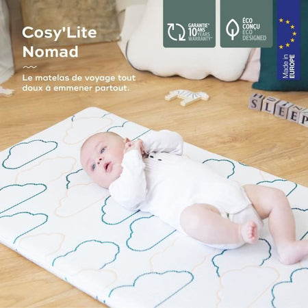 Babymoov Cosy'Lite Materasso da viaggio Nomad 60x120cm, misura universale, certificato oeko-Tex e riciclato