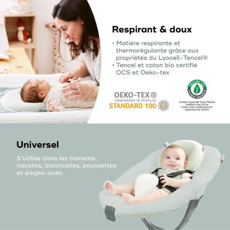 Poggiatesta per neonati - BABYMOOV - Cosyhead - Morfologia del neonato - Cotone biologico certificato Oeko-Tex - Verde salvia fresco