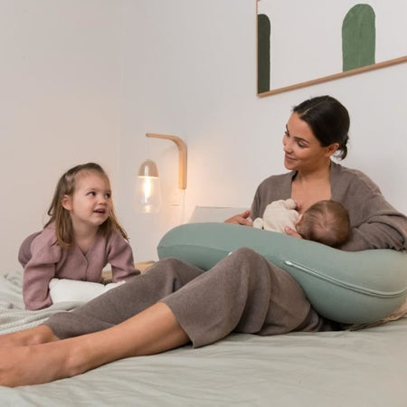 doomoo Buddy Cuscino per maternità e allattamento - Comfort ottimale per mamma e bambino, Tetra Jersey Green