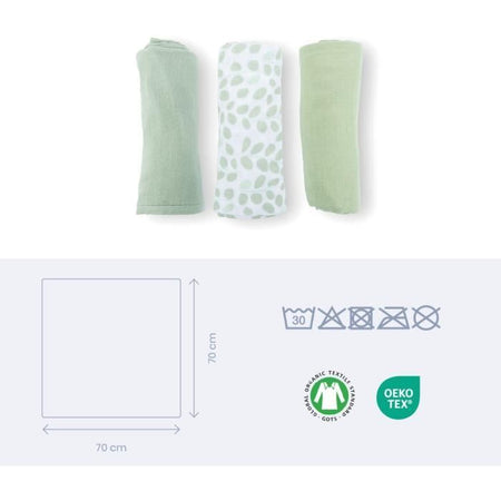 Confezione da 3 fasce - DOOMOO - Garza di cotone biologico - Certificato Oeko-Tex - Verde