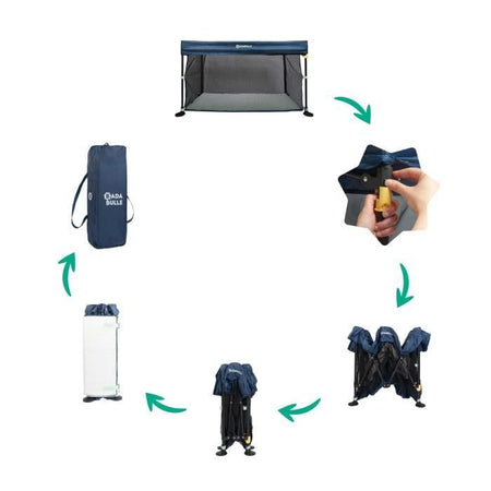 Lettino da viaggio Badabulle Easy Clip - Facile da piegare e aprire - Letto leggero e compatto con borsa per il trasporto inclusa - Materasso incluso