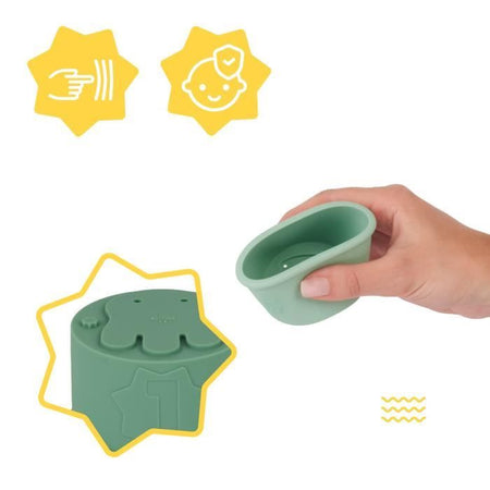 Badabulle Set di 7 tazze impilabili numerate - Giocattoli da bagno in morbido silicone