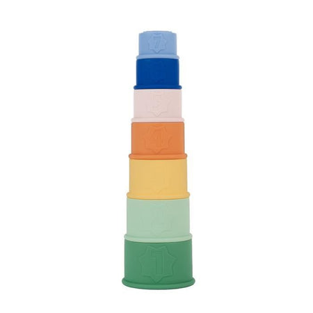 Badabulle Set di 7 tazze impilabili numerate - Giocattoli da bagno in morbido silicone