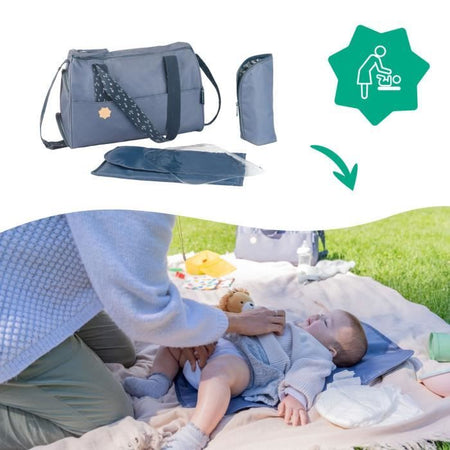 Borsa fasciatoio Badabulle Pocketstyle: fasciatoio, copertura isolante, custodia, accessori per passeggino inclusi, blu