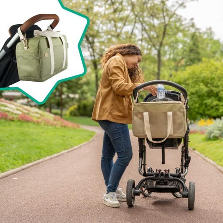 Borsa fasciatoio Badabulle Bowling - Grande capacità 20 L - Piano fasciatoio e accessori per passeggino inclusi, Oliva