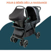 Passeggino gemellare doppio - BAMBISOL - Passeggino doppio combinato + Seggiolino auto I-size - 4 ruote - Nero