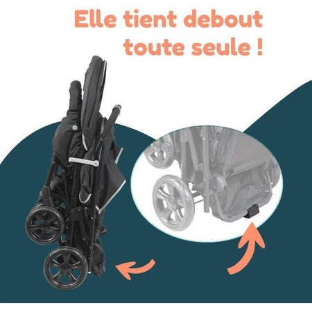 Passeggino gemellare doppio - BAMBISOL - Passeggino doppio combinato + Seggiolino auto I-size - 4 ruote - Nero