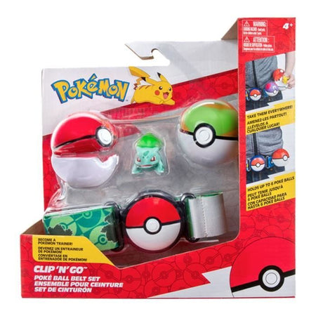 Clip Belt 'N' Go Bandai - Pokémon - 1 cintura, 1 Poké Ball, 1 Nest Ball e 1 Figurina 5 cm Bulbizarra
