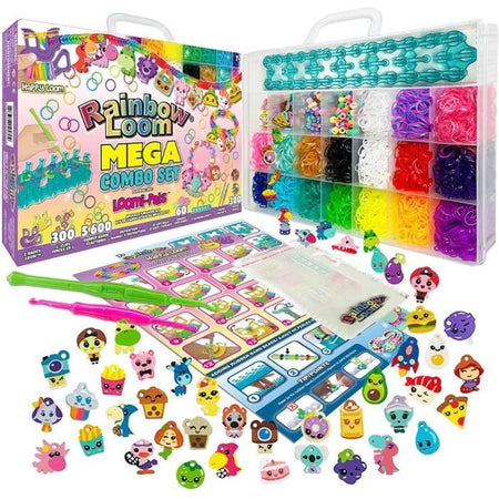 Bandai - Rainbow Loom Mega Combo Set - Creazione di braccialetti - Telaio con 5600 elastici - Ciondoli e perline - CD00101