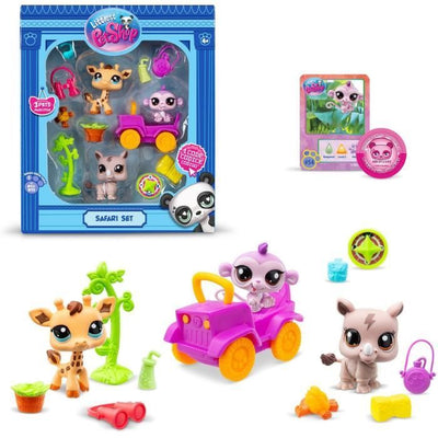 BANDAI - Littlest Pet Shop - Pacchetto Safari - 3 animali e accessori - BF00524