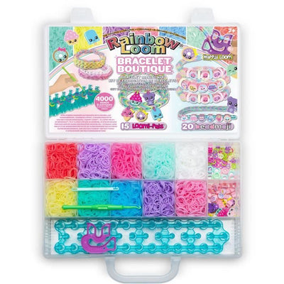 Kit per creare automaticamente braccialetti con elastici - BANDAI - Rainbow Loom Boutique - Contiene 4000 elastici, Beadmojis...