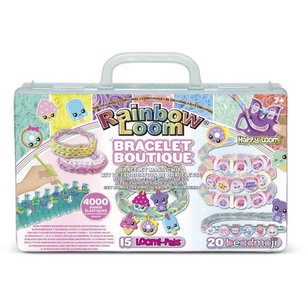 Kit per creare automaticamente braccialetti con elastici - BANDAI - Rainbow Loom Boutique - Contiene 4000 elastici, Beadmojis...