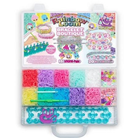 Kit per creare automaticamente braccialetti con elastici - BANDAI - Rainbow Loom Boutique - Contiene 4000 elastici, Beadmojis...
