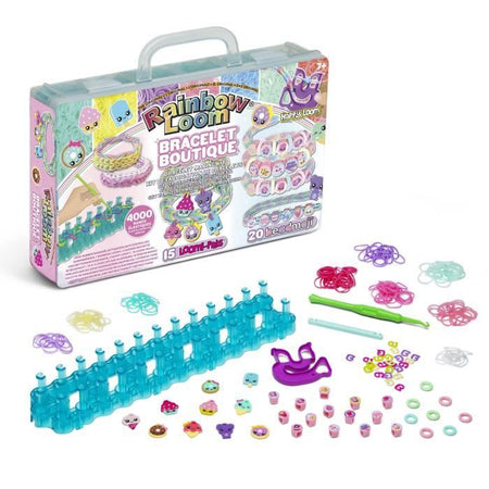 Kit per creare automaticamente braccialetti con elastici - BANDAI - Rainbow Loom Boutique - Contiene 4000 elastici, Beadmojis...