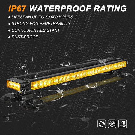 BARRA LED LAMPEGGIANTE STROBO GIALLO 56LED 12-24V BASE MAGNETICA EMERGENZA SOCCORSO 16 GIOCHI DI LUCE IN ALLUMINIO