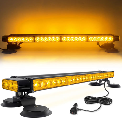 BARRA LED LAMPEGGIANTE STROBO GIALLO 56LED 12-24V BASE MAGNETICA EMERGENZA SOCCORSO 16 GIOCHI DI LUCE IN ALLUMINIO