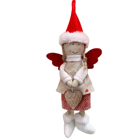 Pendaglio angelo in pezza h 26 cm, pallina per albero di natale addobbi natalizi Rosso