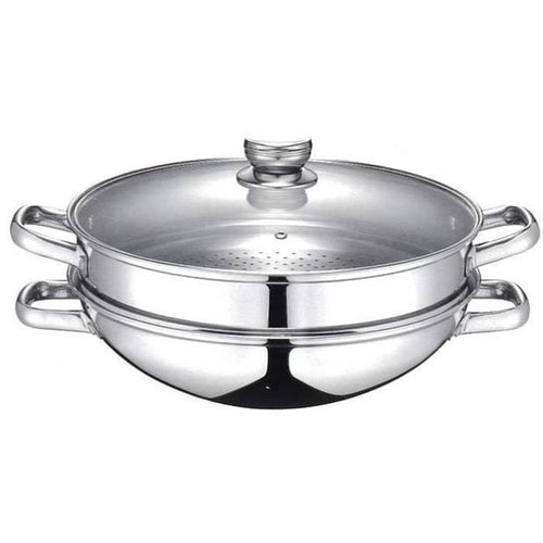 Wok 2 in 1 - BAUMALU - Tutte le fonti di calore compresa l'induzione - Coperchio in vetro - 32 cm