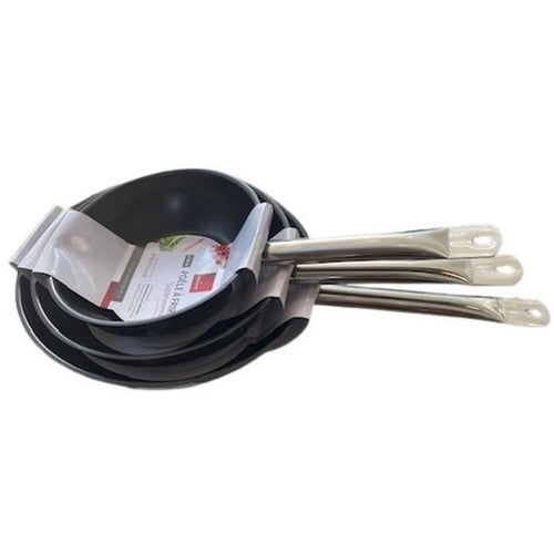 Set di 3 padelle - BAUMALU - Gastronomia - 20 / 24 / 28 cm - Acciaio inossidabile