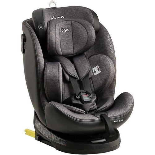 Seggiolino auto girevole - BBGO - Wondersafe - Dalla nascita ai 12 anni - I-SIZE 40-150 cm - ISOFIX Top Tether - Grigio - Fibra di bambù Ecopelle