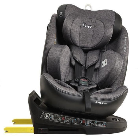 Seggiolino auto girevole - BBGO - Wondersafe - Dalla nascita ai 12 anni - I-SIZE 40-150 cm - ISOFIX Top Tether - Grigio - Fibra di bambù Ecopelle