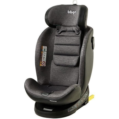 Seggiolino auto girevole - BBGO - Wondersafe - Dalla nascita ai 12 anni - I-SIZE 40-150 cm - ISOFIX Top Tether - Grigio - Fibra di bambù Ecopelle