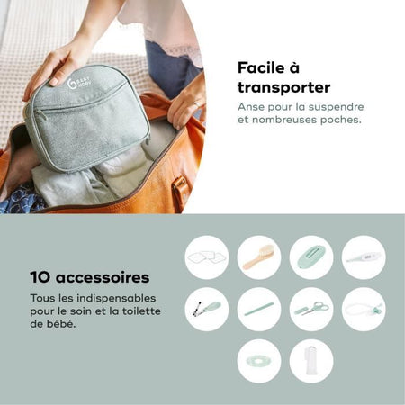 Babymoov Baby Care Kit - Nascita - In Accessori GRS certificati in tessuto riciclato, Matcha