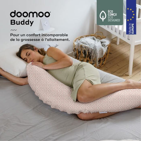 BABYMOOV Doomoo Buddy cuscino maternità, comfort unico dalla gravidanza all'allattamento, rosa nuvola