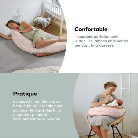 BABYMOOV Doomoo Buddy cuscino maternità, comfort unico dalla gravidanza all'allattamento, rosa nuvola
