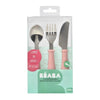 BEABA Set di 3 vecchie posate in acciaio rosa