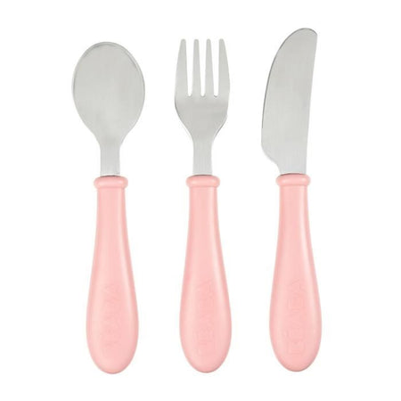 BEABA Set di 3 vecchie posate in acciaio rosa