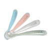 BEABA Set di 4 cucchiai in silicone di prima età (blu ventoso + verde eucalipto + nebbia leggera + rosa antico)