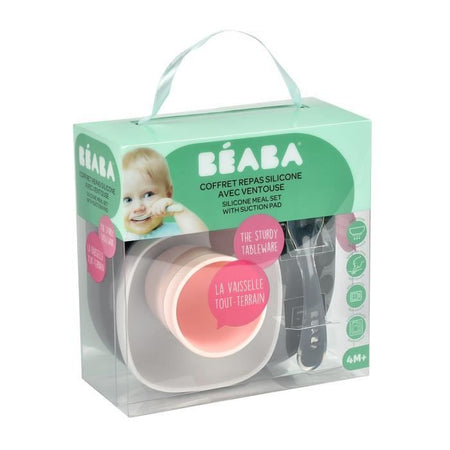 BEABA, Portapasto in Silicone per Bambini, Con Ventosa, Antiscivolo, 4 Pezzi, Piatto + Ciotola + Bicchiere + Cucchiaio, Blu Notte