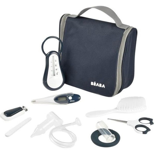 BEABA, beauty case da viaggio, 9 accessori, blu notte