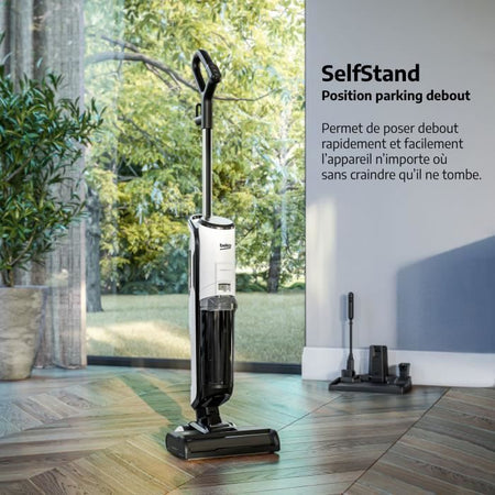 BEKO VCW70340W - Aspirapolvere 3 in 1 - Opzione vapore - 300 W - Vapore 1400 W - 2 serbatoi - Schermo LED - Bianco e nero