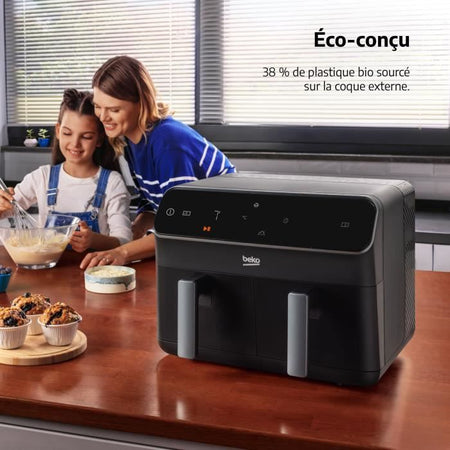 Friggitrice ad aria calda multifunzione - BEKO - FRL5388B - 2400 W - 8,5 L per 2 kg di patatine - 2 vasche (2x 4,5 L) - Nero