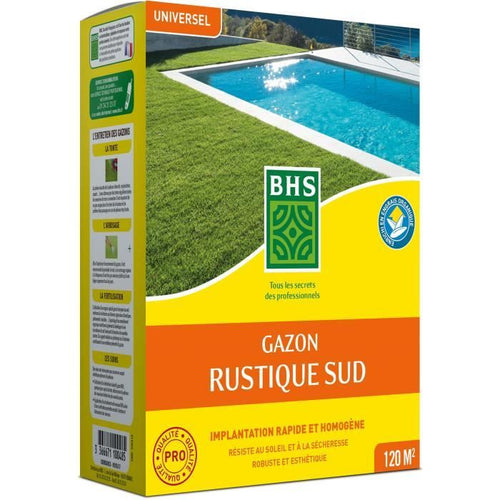 Prato - BHS - Rustic South Lawn - 3 kg - Resistente alla siccità grazie alla festuca alta. Veloce e coerente.