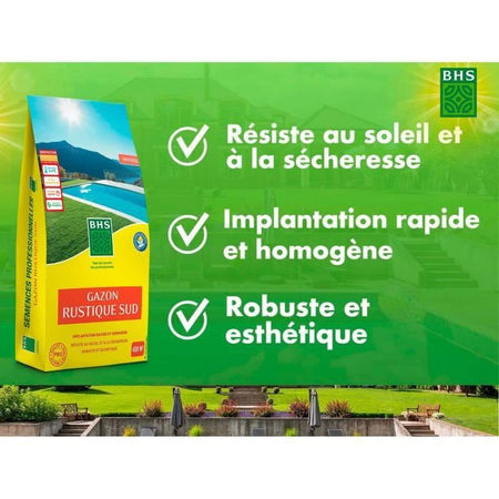 Prato - BHS - Rustic South Lawn - 10 kg - Resistente alla siccità grazie alla festuca alta. Veloce e coerente.