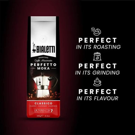 Caffettiera Italiana + 1 Caffè Perfetto Moka Classico - BIALETTI - MOKA - 3 tazze - 0,30 L - Confezione da 250 g - Argento