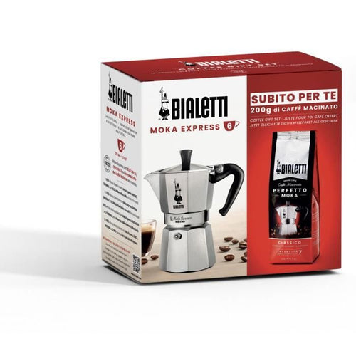Caffettiera Italiana + 1 Caffè Perfetto Moka Classico - BIALETTI - MOKA - 6 tazze - 0,30 L - Confezione da 250 g - Argento