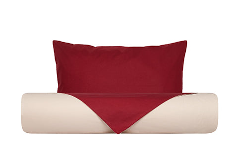Set copripiumino federe letto bicolor double face parure copripiumino in cotone made in Italy NATURALE/BORDEAUX