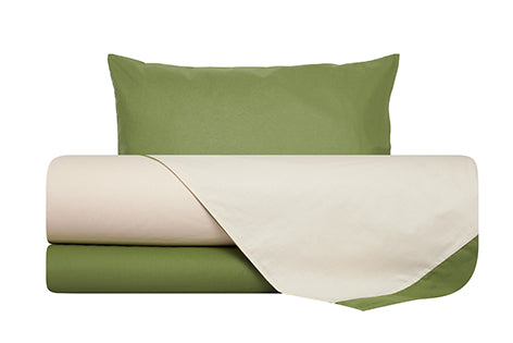 Completo letto lenzuola bicolor in 100% cotone made in Italy NATURALE/SALVIA