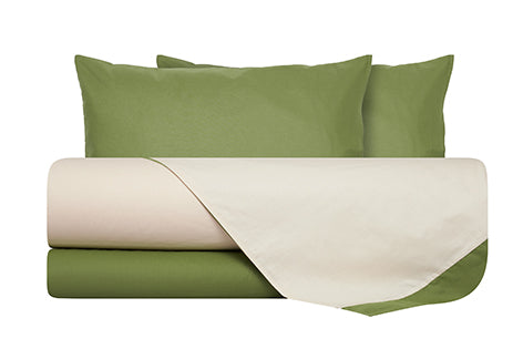 Completo letto lenzuola bicolor in 100% cotone made in Italy NATURALE/SALVIA