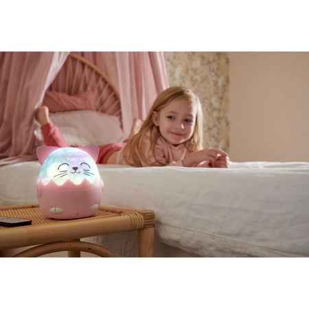 Luce notturna musicale senza fili - BIGBEN - Gatto - Proiezione a 360, 13 film, 8 melodie, Telecomando, Batteria USB-C
