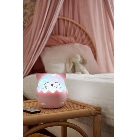 Luce notturna musicale senza fili - BIGBEN - Gatto - Proiezione a 360, 13 film, 8 melodie, Telecomando, Batteria USB-C